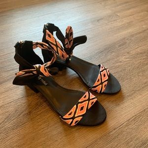 “Luxury Rebel” Leather/Fabric Ankle Tie Sandals